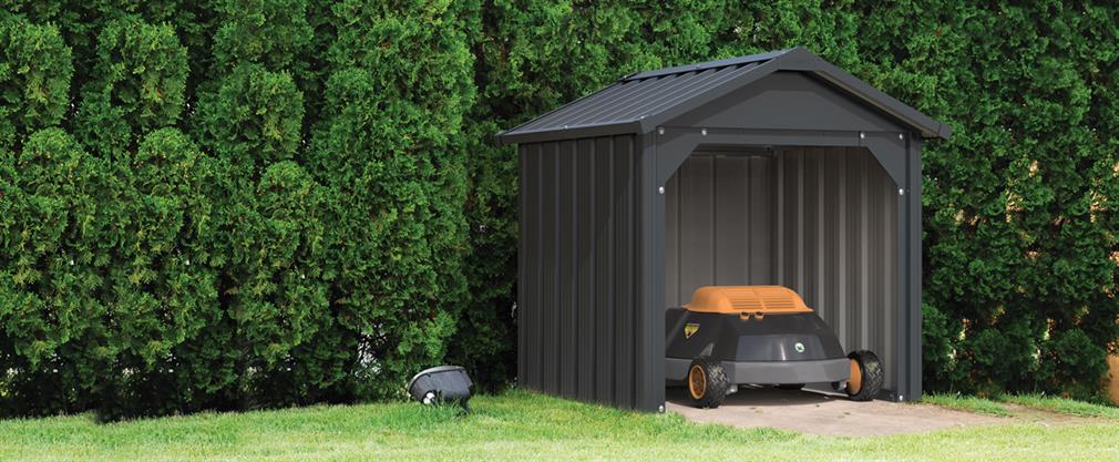Garage i robust metall till robotgräsklippare