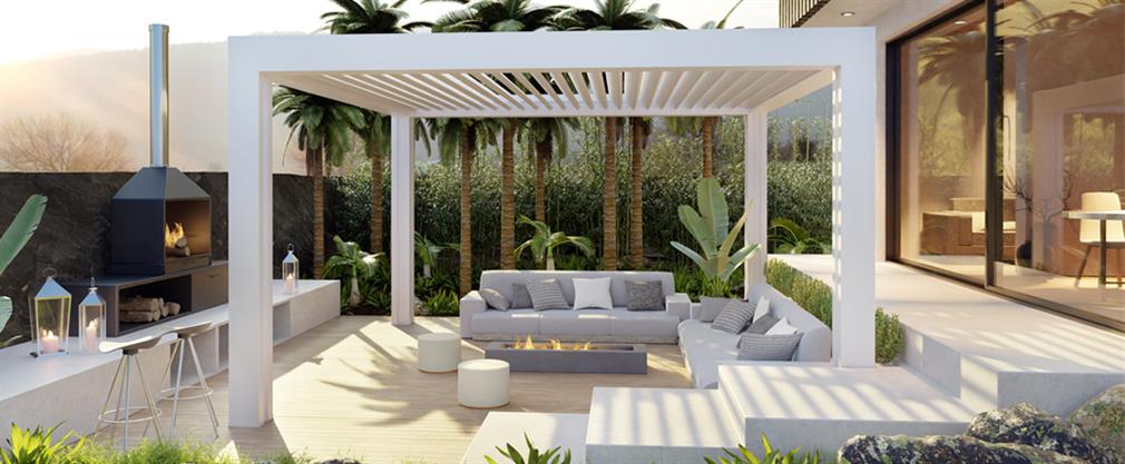 Bioklimatiska pergola paviljonger är flexibla och eleganta