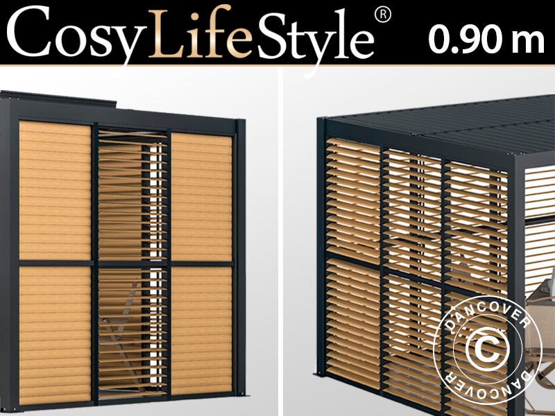 Lamellvägg till bioklimatisk pergola paviljong San Pablo, 0,90x2,175m, Träfinish/Svart