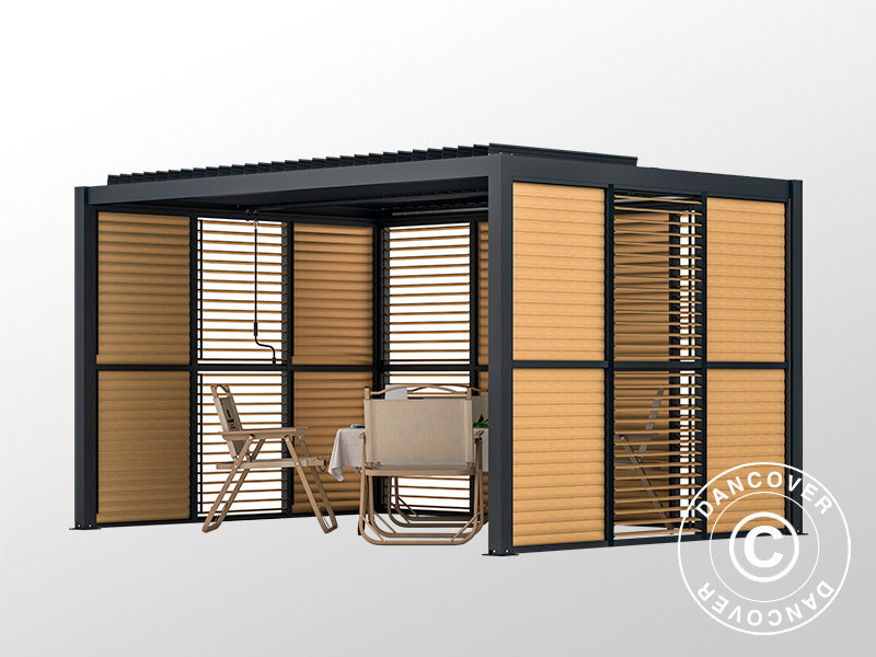 Lamellvägg till bioklimatisk pergola paviljong San Pablo, 1,23x2,175m, Träfinish/Svart