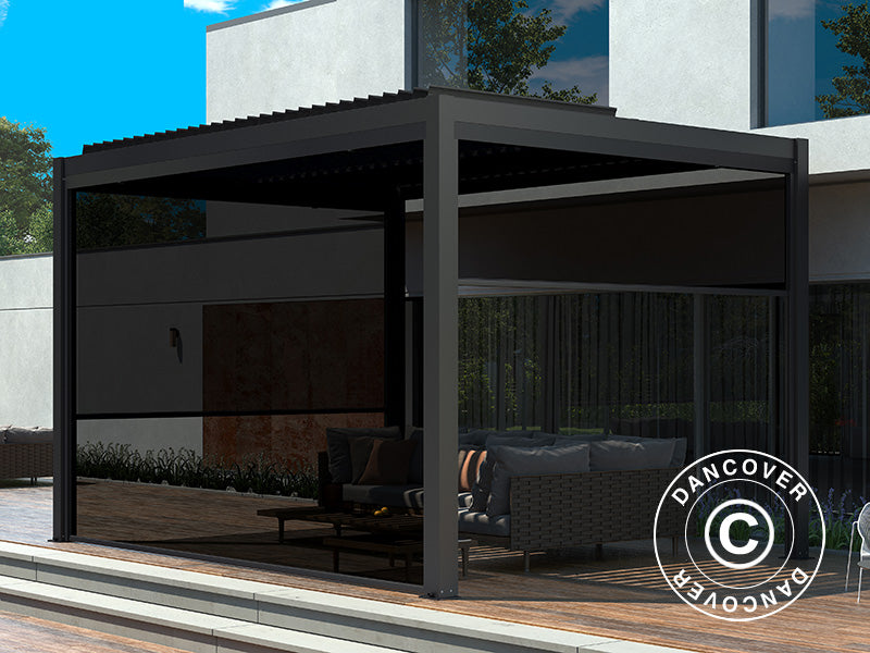 Elektrisk sidoväggsskärm till bioklimatisk pergola paviljong San Pablo, 3m, Svart