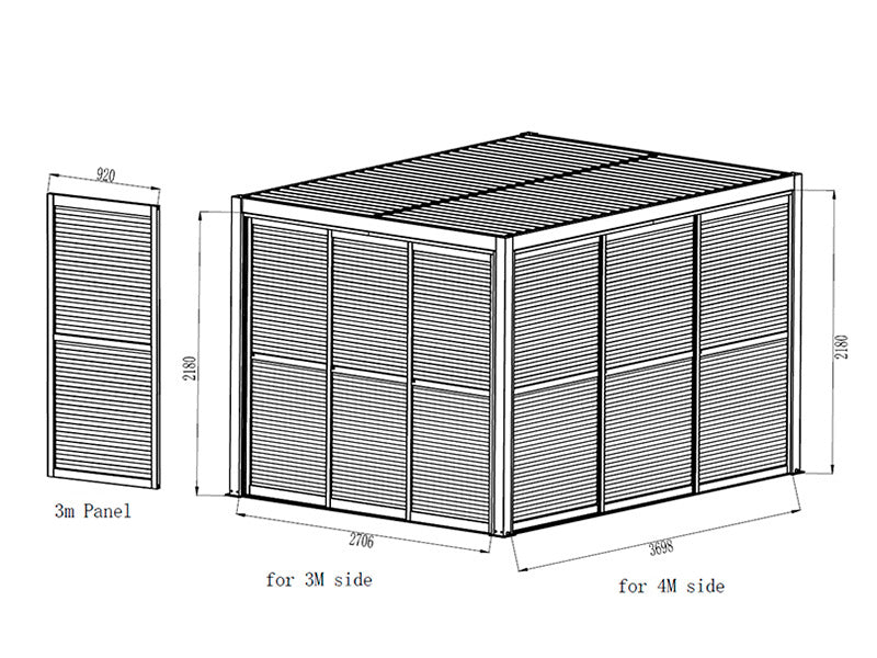Set med skjutdörrar med lameller till pergolapaviljong San Pablo 3m, 0,92x2,18m, Svart
