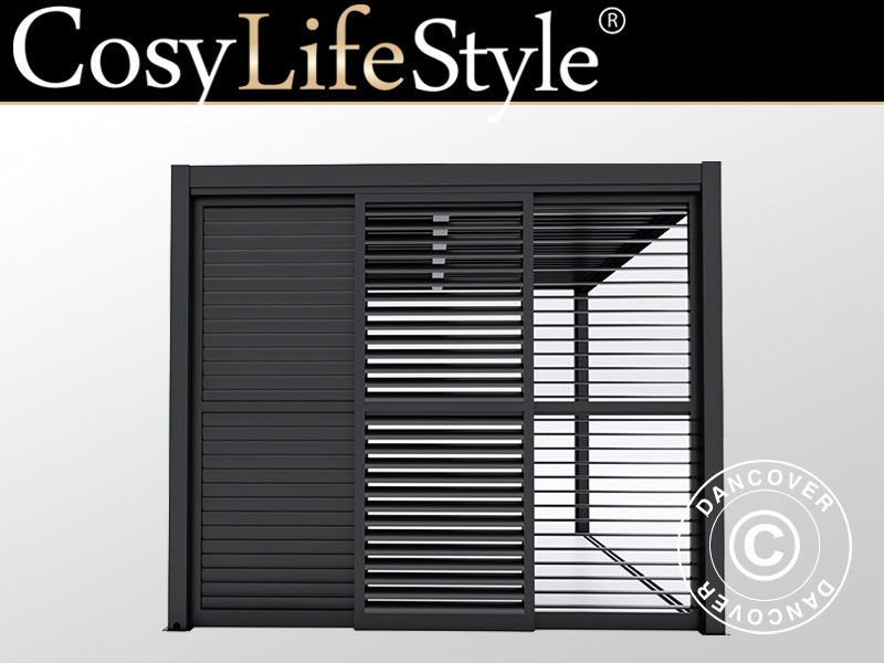 Set med skjutdörrar med lameller till pergolapaviljong San Pablo 3m, 0,92x2,18m, Svart