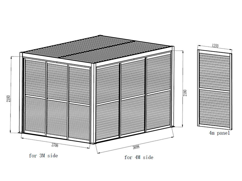 Lamellskjutdörrset för pergolapaviljong San Pablo 4m, 1,25x2,18m, Vit