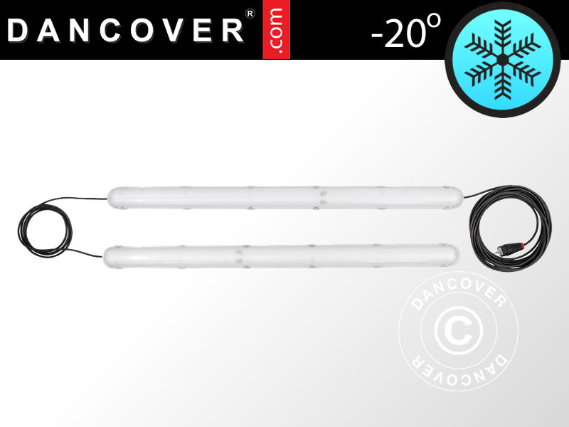 Industriell LED-lysrörsarmatur med 2 anslutna armaturer, Vit