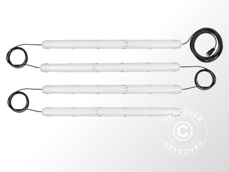 Industriell LED-lysrörslampa med 4 anslutna armaturer, Vit