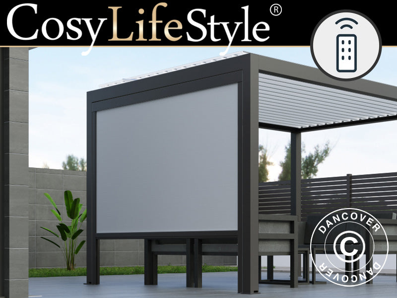 Elektrisk sidoväggsskärm till bioklimatisk pergola paviljong Génova, 3m, Grå