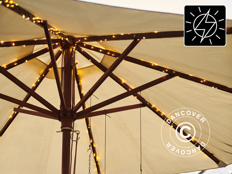 LED solljusslinga till parasoll, Knirke, 8x2m, Varm vit