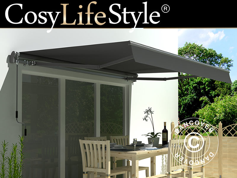 Markis med vevhandtag, 3,95x2,5m, Grå/Grå Ställning