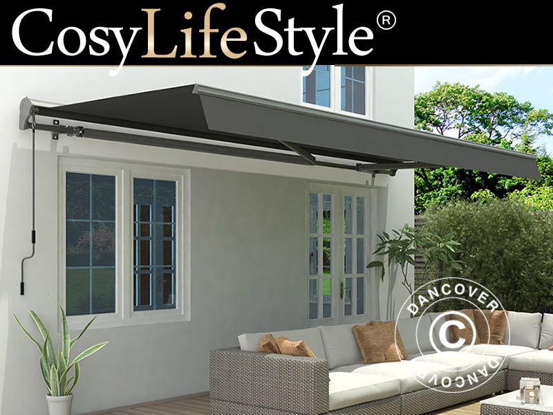 Markis med vevhandtag, 2,95x2,5m, Grå/Grå Ställning