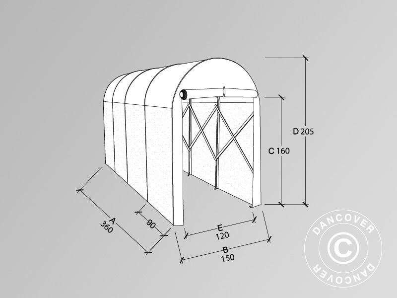 Hopfällbart tunnelgarage (MC), 1,5x3,6x2,05m, beige