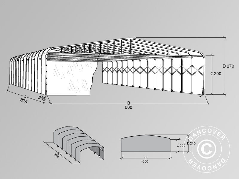 Pooltäcke tunnel, hopfällbar, 6x8,24x2,7m, Vit/Transparent