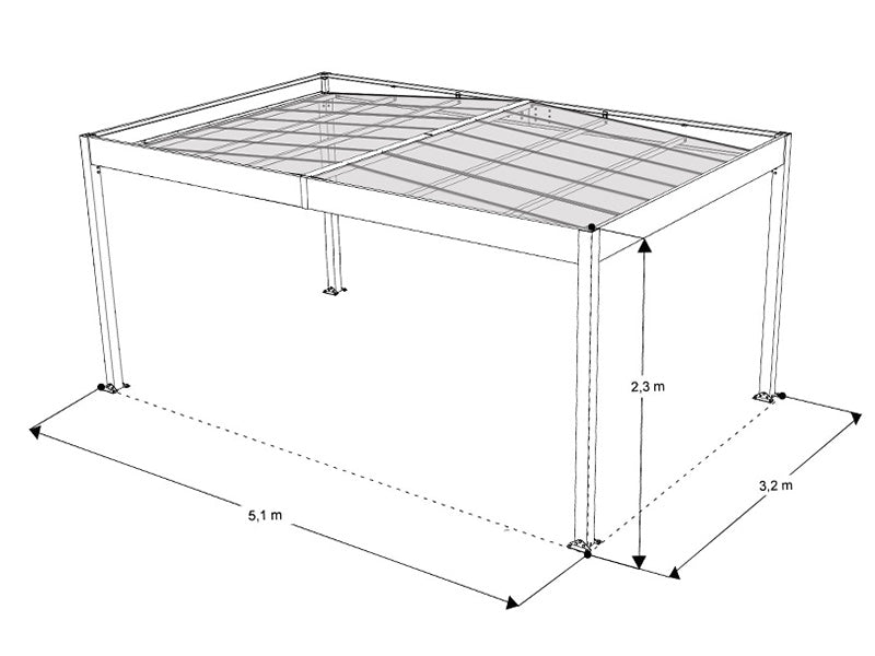 Carport Libeccio 3 med sidopaneler, 3,26x5,09x2,34m, Antracit
