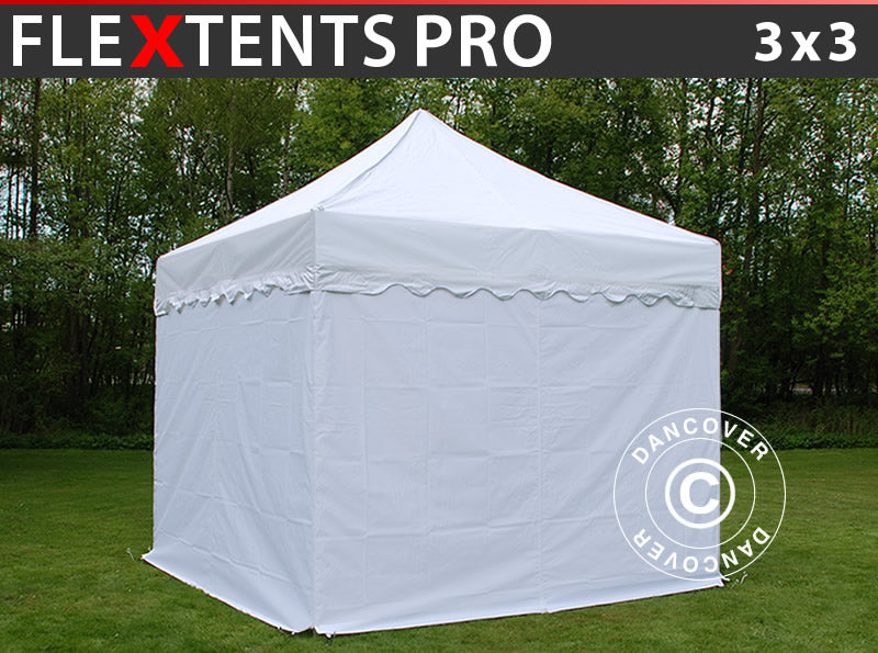 Snabbtält FleXtents PRO "Wave" 3x3m Vit, inkl. 4 sidor