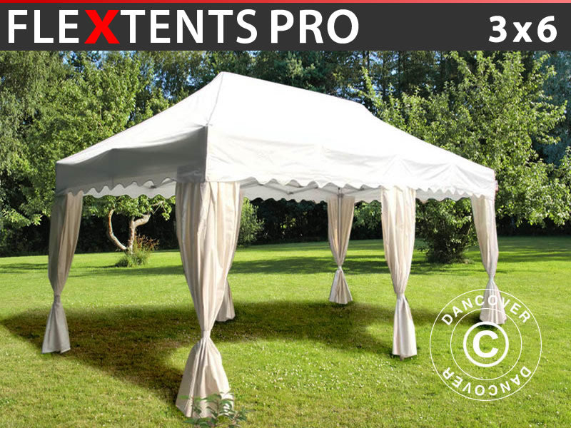 Snabbtält FleXtents PRO "Wave" 3x6m Vit, inkl. 6 dekorativa gardiner