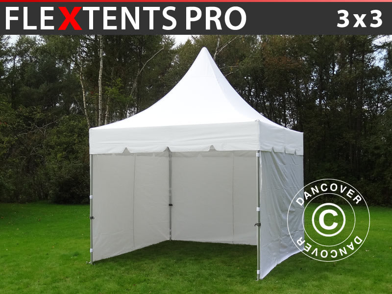 Snabbtält FleXtents PRO Peak Pagoda 3x3m Vit, inkl. 4 sidor