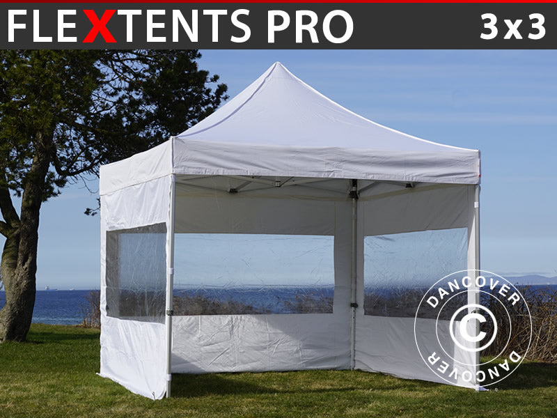 Snabbtält FleXtents PRO 3x3m Vit, inkl. 4 sidor