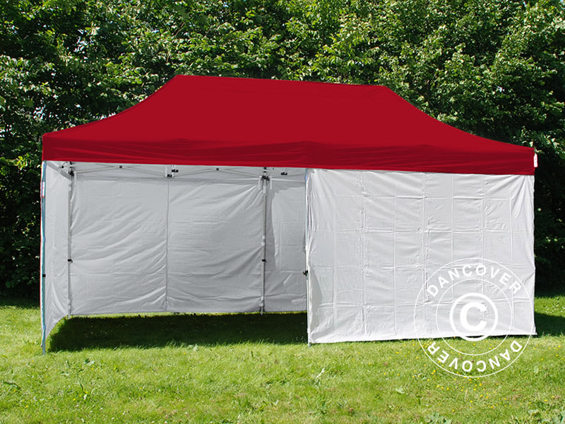 Snabbtält FleXtents® PRO, Medicinskt & Nödsituationstält, 3x6m, Röd/Vit, inkl. 6 sidoväggar