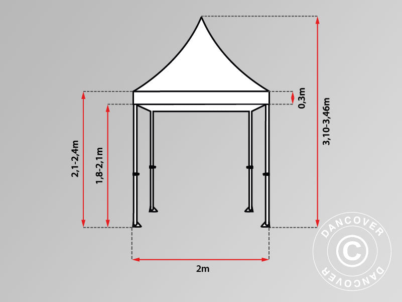 Snabbtält FleXtents PRO 2x2m Svart, inkl. 4 sidor