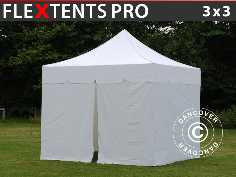 Snabbtält FleXtents PRO "Peaked" 3x3m Vit, inkl. 4 sidor