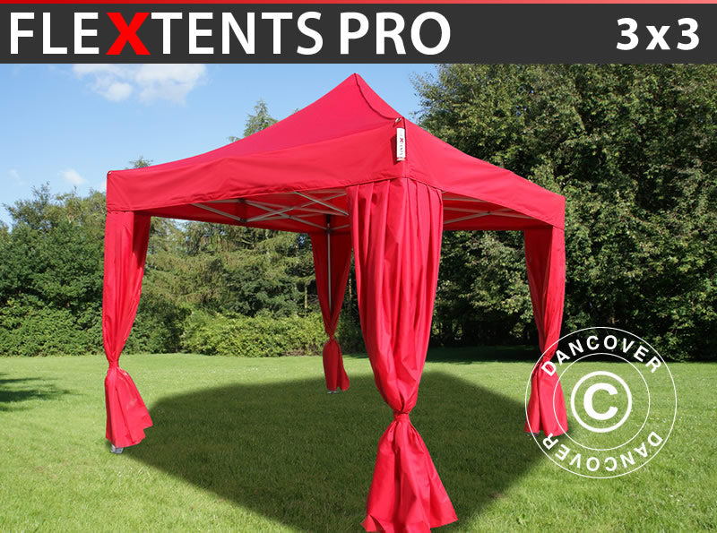 Snabbtält FleXtents PRO 3x3m Röd, inkl. 4 dekorativa gardiner