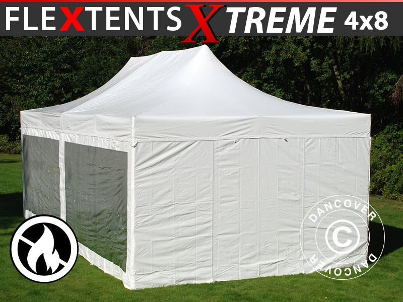 Snabbtält FleXtents Xtreme 50 Heavy Duty 4x8m Vit, inkl. 6 sidor