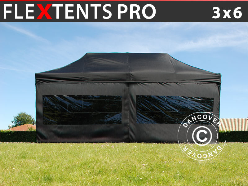 Snabbtält FleXtents PRO 3x6m Svart, inkl. 6 sidor