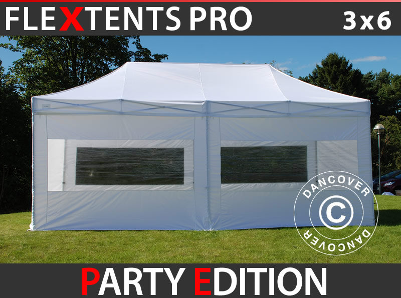 Snabbtält FleXtents PRO 3x6m Vit, inkl. 6 sidor