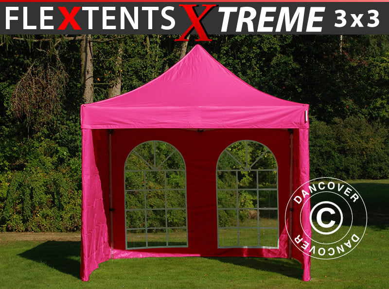 Snabbtält FleXtents Xtreme 50 Vintage Style 3x3m Rosa, inkl. 4 sidor