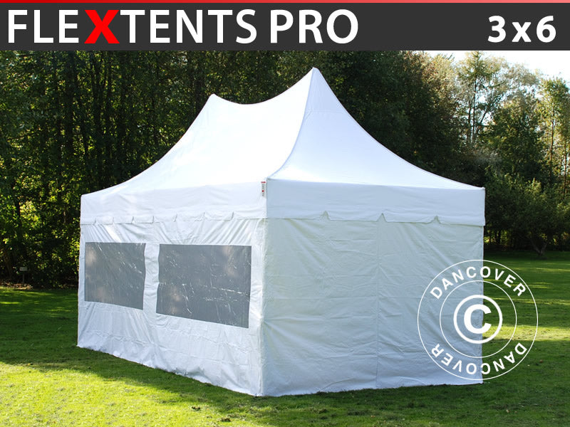 Snabbtält FleXtents PRO Peak Pagoda 3x6m Vit, inkl. 6 sidor