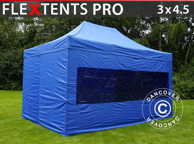Snabbtält FleXtents PRO 3x4,5m Blå, inkl. 4 sidor