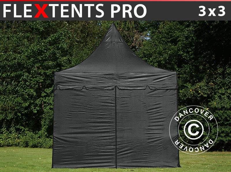 Snabbtält FleXtents PRO Peak Pagoda 3x3m Svart, inkl. 4 sidoväggar