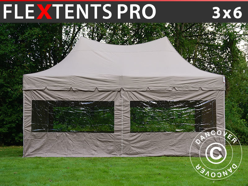 Snabbtält FleXtents PRO Peak Pagoda 3x6m Latte, inkl. 6 sidoväggar