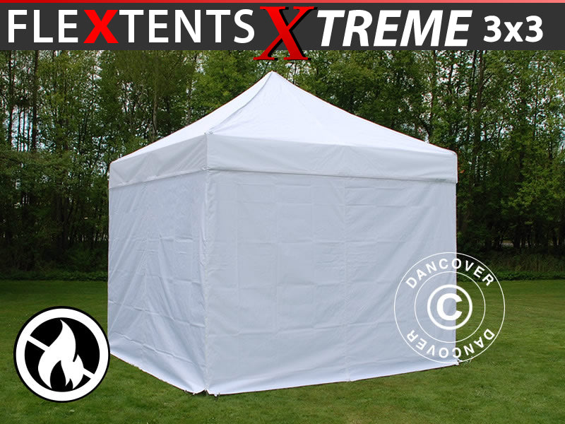 Snabbtält FleXtents Xtreme 50 3x3m Vit, Flamhämmande, inkl. 4 sidor