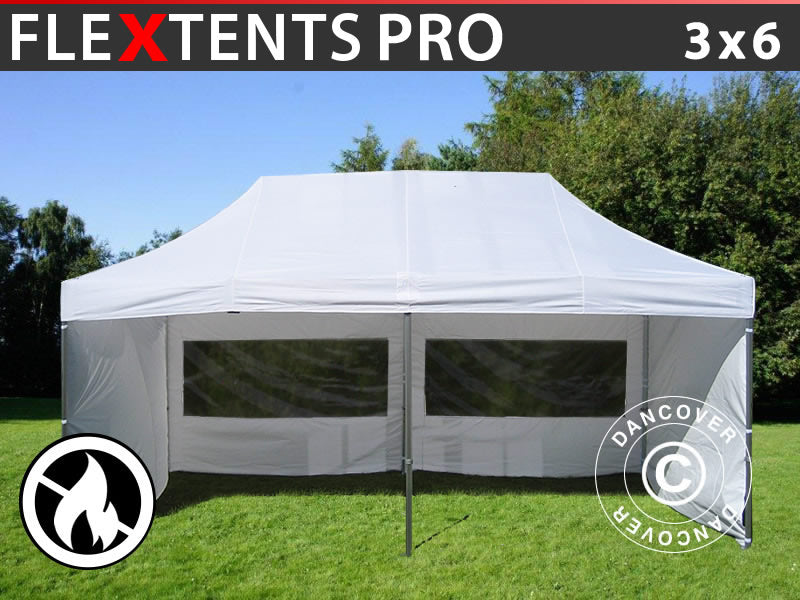 Snabbtält FleXtents PRO 3x6m Vit, Flamhämmande, inkl. 6 sidor