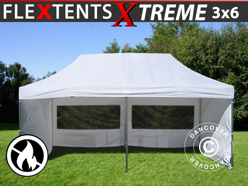 Snabbtält FleXtents Xtreme 50 3x6m Vit, Flamhämmande, inkl. 6 sidor