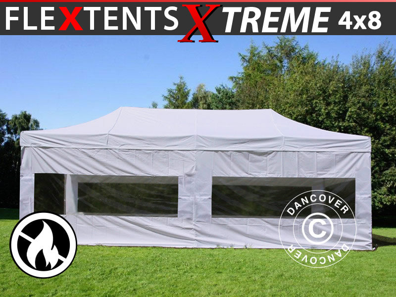 Snabbtält FleXtents Xtreme 50 4x8m Vit, Flamhämmande, inkl. 6 sidor
