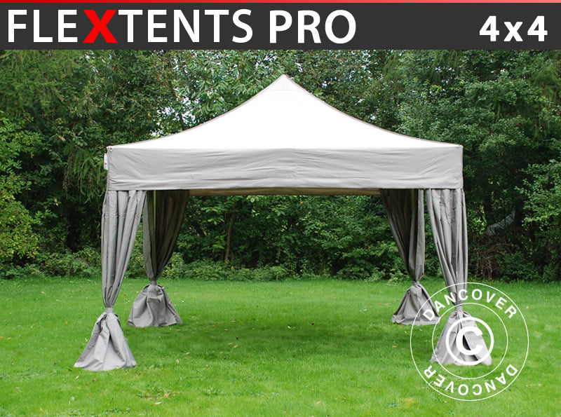 Snabbtält FleXtents PRO 4x4m Latte, inkl. 4 dekorativa gardiner