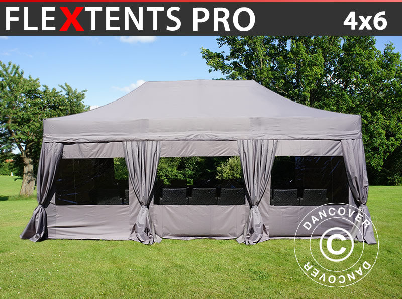 Snabbtält FleXtents PRO 4x6m Latte, inkl. 8 sider & dekorativa gardiner
