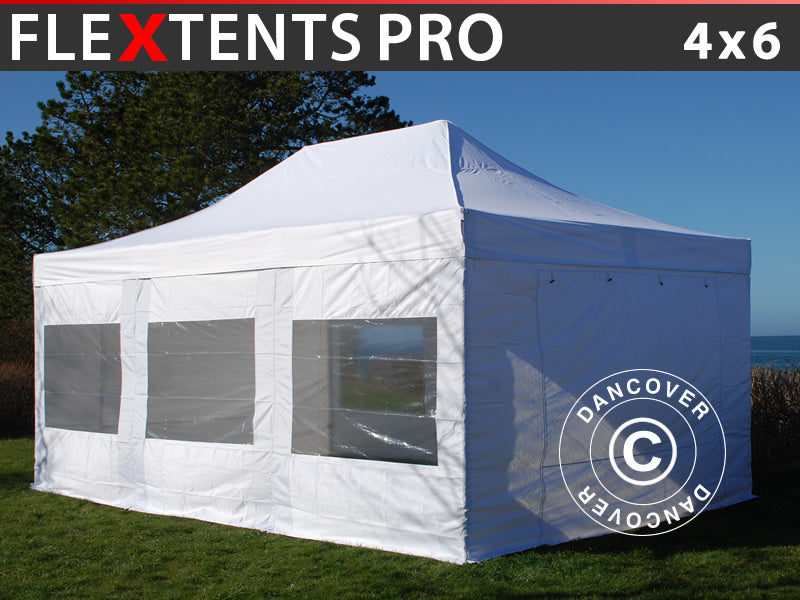 Snabbtält FleXtents PRO 4x6m Vit, inkl. 8 sidor