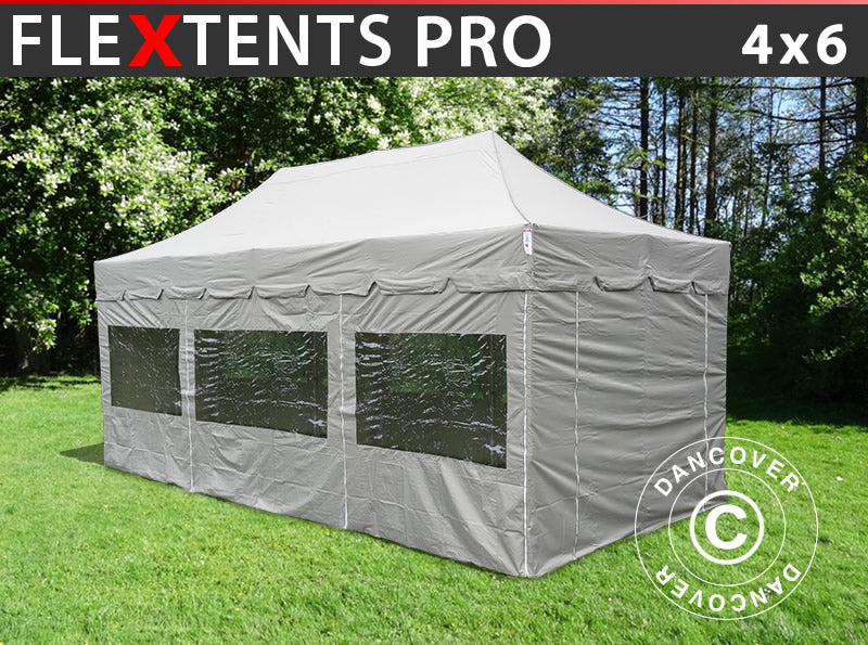 Snabbtält FleXtents PRO "Peaked" 4x6m Latte, inkl. 8 sidor