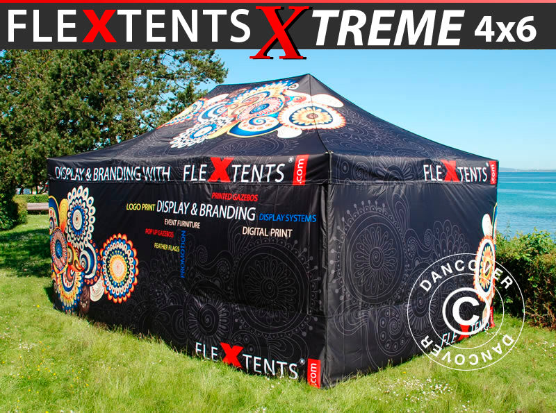 Snabbtält FleXtents Xtreme 50 med fullt digitalt tryck, 4x6m, inkl. 4 sidor
