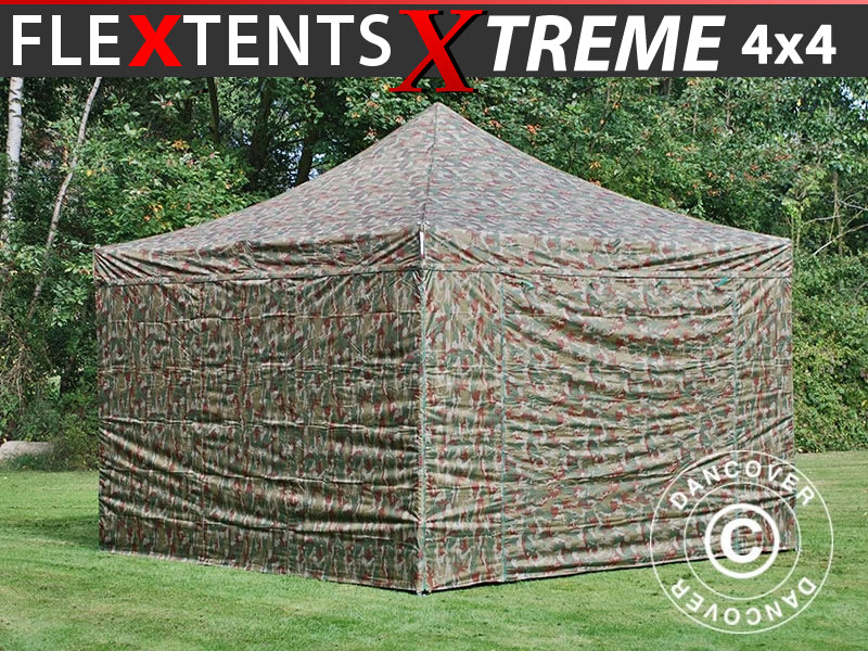 Snabbtält FleXtents Xtreme 50 4x4m Kamouflage, inkl. 4 sidor