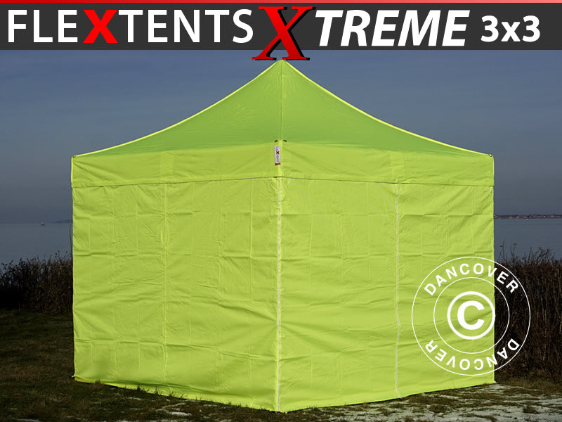Snabbtält FleXtents Xtreme 50 3x3m Neongul/grön, inkl. 4 sidor