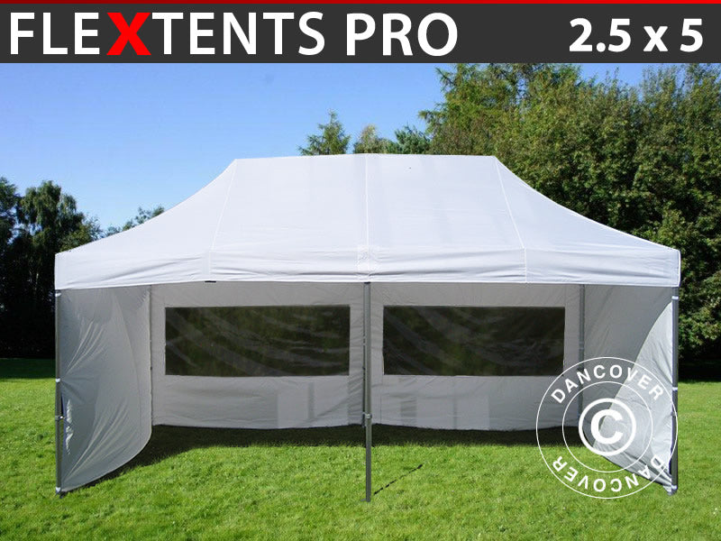 Snabbtält FleXtents PRO 2,5x5m Vit, inkl. 6 sidor
