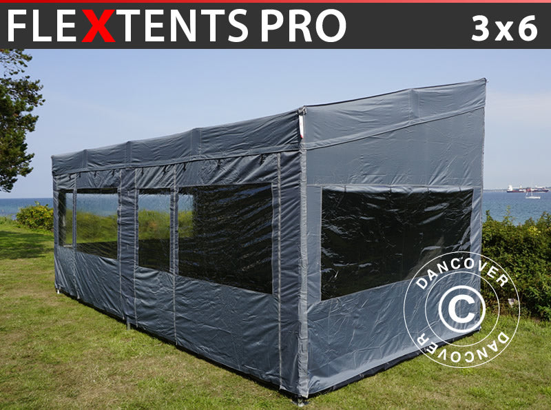 Snabbtält FleXtents PRO Trapezo 3x6m Grå, inkl. 4 sidor