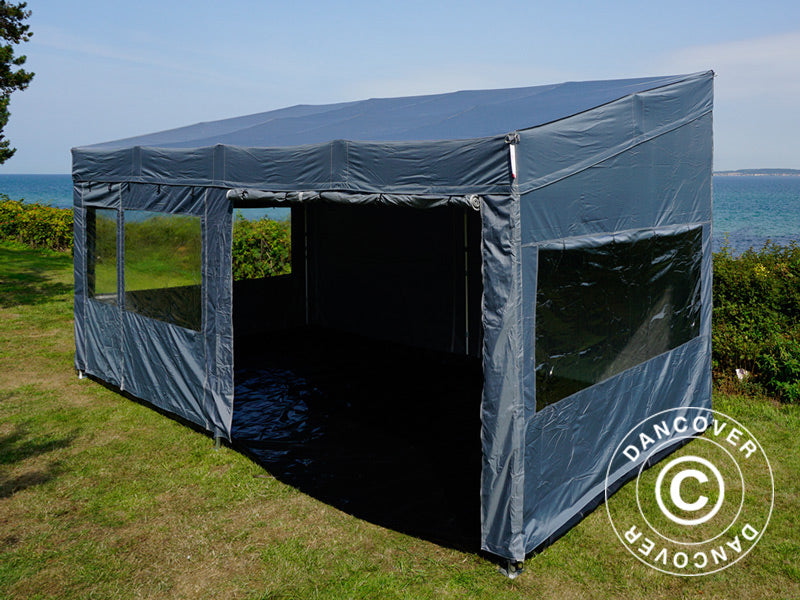 Snabbtält FleXtents PRO Trapezo 3x6m Grå, inkl. 4 sidor