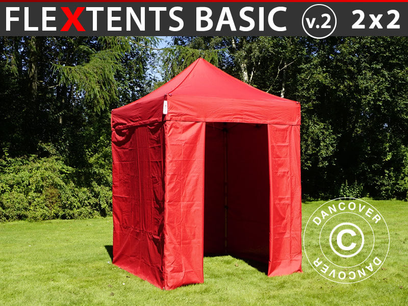 Snabbtält FleXtents Basic v.2, 2x2m Röd, inkl. 4 sidor