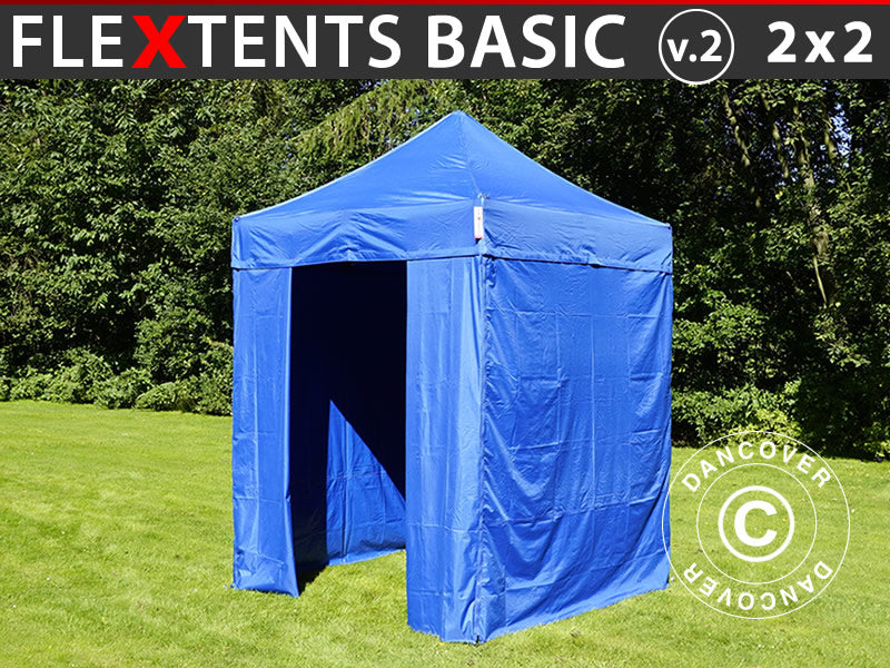 Snabbtält FleXtents Basic v.2, 2x2m Blå, inkl. 4 sidor