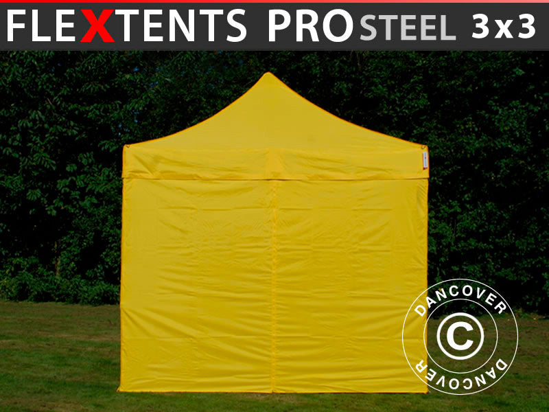 Snabbtält FleXtents PRO Steel 3x3m Gul, inkl. 4 sidor